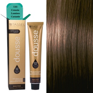 Vopsea de par cu 12 uleiuri hranitoare si putin amoniac Dousse Tassel nr 5.81, Cenusiu Luminos Castaniu 100 ml