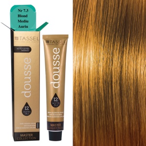 Vopsea de par cu 12 uleiuri hranitoare si putin amoniac Dousse Tassel nr 7.3, Blond Mediu Auriu 100 ml