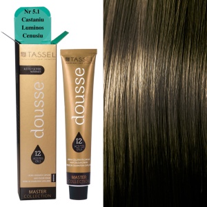Vopsea de par cu 12 uleiuri hranitoare si putin amoniac Dousse Tassel nr 5.1, Castaniu Luminos Cenusiu 100 ml
