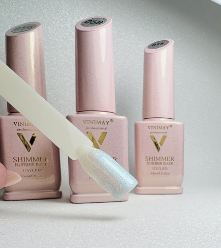 Shimmer Rubber Base Vinimay #059 - 15 ml alb laptos cu particule albastre si aurii - Img 3