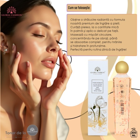 Tonic cu extracte din plante, peptide active, hidratare și fermitate, Global Fashion, Petal Toner - Img 2