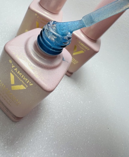 Shimmer Rubber Base Vinimay #013 - 15 ml particule albastre si aurii - Img 2