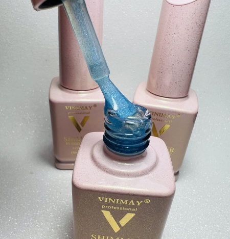 Shimmer Rubber Base Vinimay #013 - 15 ml particule albastre si aurii - Img 3