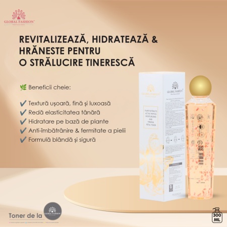 Tonic cu extracte din plante, peptide active, hidratare și fermitate, Global Fashion, Petal Toner - Img 4