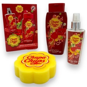  CHUPA CHUPS Caseta Cadou Gel de Dus 300 ml + Burete Baie + Body Mist 100 ml Cheeky Cherry  - Img 2