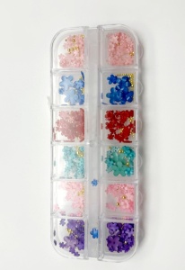 Decoratiune 3D pentru unghii, set (flori colorate si caviar)