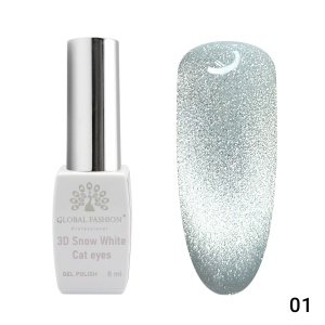Oja semipermanenta, Snow White, 3D Cat Eye, Global Fashion 8ml, 01