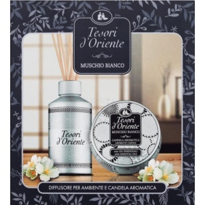 Set Tesori d'Oriente Odorizant camera cu betisoare 200 ml +Lumanare Parfumata Muschio Bianco 109 gr