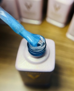 Shimmer Rubber Base Vinimay #013 - 15 ml particule albastre si aurii - Img 4