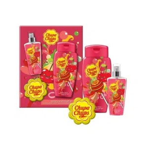 CHUPA CHUPS Caseta Cadou Gel de Dus 300 ml + Burete Baie + Body Mist 100 ml Cheeky Cherry