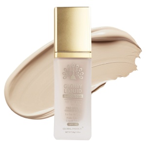 Fond de ten Global Fashion, Glowy Liquid Foundation 4în1: Primer + Corector + Iluminator + BB cream, SPF 15, K038,Deep Cocoa