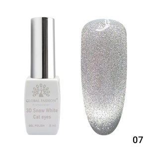 Oja semipermanenta, Snow White, 3D Cat Eye, Global Fashion 8ml, 07