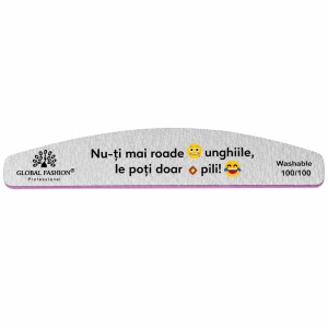 Pila de unghii , semiluna , gri, granulatie 100/100 "Nu-ți mai roade unghiile, le poți doar pili"
