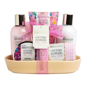 Set 5 produse de ingrijire Country Flower cu suport ceramic, IDC Institute 56232, 600 ml