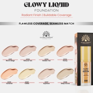 Fond de ten Global Fashion, Glowy Liquid Foundation 4în1: Primer + Corector + Iluminator + BB cream, SPF 15, K034,Honey - Img 2