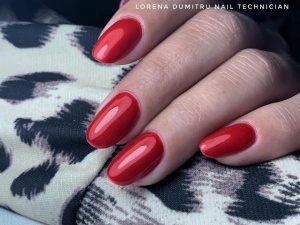 Oja semipermanenta Gloss gel B nails 057 - cu sclipici fin rosu