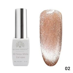 Oja semipermanenta, Snow White, 3D Cat Eye, Global Fashion 8ml, 02