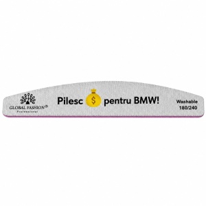 Pila de unghii , semiluna , gri, granulatie 180/240 "Pilesc pentru BMW!"