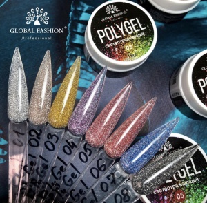 POLYGEL CONSTRUCTIE UNGHI CU SCLIPICI REFLECTORIZANT DISCO POLYGEL 15G, 05 GLOBAL FASHION