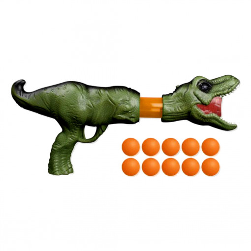 Set Arma de jucarie Model Atacul Dinozaurilor, arunca cu bile, tinta si 10 bile incluse, Verde