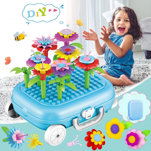 Gradina Creativa cu flori, Set joc de constructii forma Troller,
