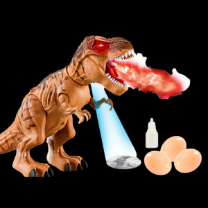 Dinozaur, Jucarie interactiva, face oua, lumini, sunete si miscari realiste, 3 oua de dinozaur incluse, cu sunete si lumini, maro - Img 1