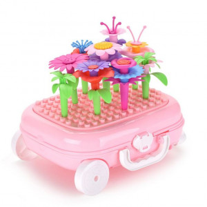 Gradina Creativa cu flori, Set joc de constructii forma Troller, roz - Img 6