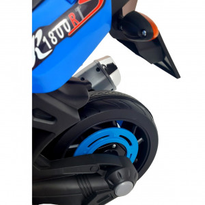Jucarie Motocicleta Cu Acumulator Pentru Copii Cu Roti Ajutatoare, Mers Fata-Spate, Muzica Si Lumini, Mp3,Bleu - Img 4