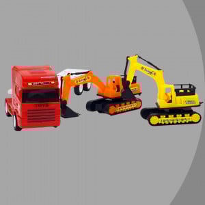 Set 3 masinute,1 X Trailer frictiune cabina rosu, 2 mini masini - Img 1