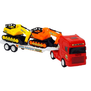Set 3 masinute,1 X Trailer frictiune cabina rosu, 2 mini masini - Img 2