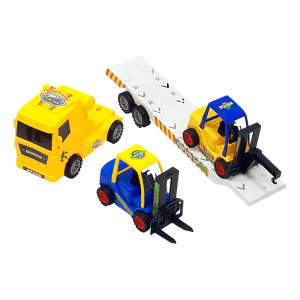 Set 3 masinute, Camion cu frictiune si 2 x mini masini, cabina galbena - Img 8