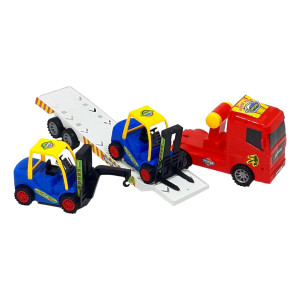 Set 3 masinute, Camion cu frictiune si 2 x mini masini, cabina rosu - Img 4