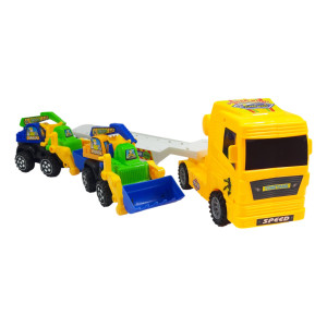 Set 3 masinute,Trailer frictiune cu2 mini masini, Cabina Galben - Img 1