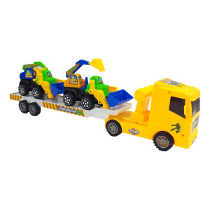 Set 3 masinute,Trailer frictiune cu2 mini masini, Cabina Galben - Img 2