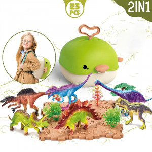 Set figurine dinozauri, Lumea dinozaurilor, 2in1 tip mini rucsac, portabila, verde - Img 3