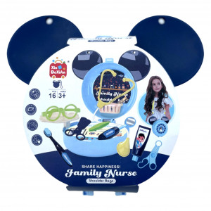 Set joaca rol, Mini Trusa Asistenta Doctor, tip geanta de umar forma Mickey, 16 accesorii multiple, Albastru - Img 8
