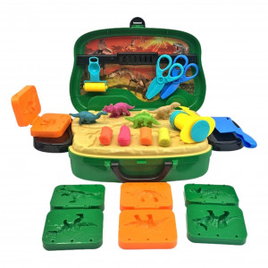 Set Plastilina pentru copii, Set creativ cu Dinozauri "Valiza pe roti" 2 in 1, maner portabil si roti, cu plastilina si accesorii forme - Img 8