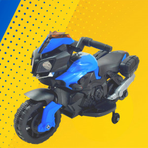 Jucarie Motocicleta Cu Acumulator Pentru Copii, Claxon, Functie De Ajustare A Vocii, Mers Fata-Spate, Cu Roti Ajutatoare, Mp3, Albastra - Img 1