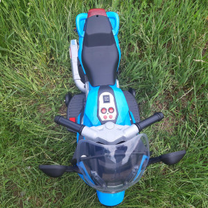 Jucarie Motocicleta Cu Acumulator Pentru Copii Cu Roti Ajutatoare, Mers Fata-Spate, Muzica Si Lumini, Mp3,Bleu - Img 13