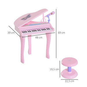 Pian pentru copii cu priza pentru conectarea la MP3 player, iPod, smartphone, cu setare de volum, pentru copii + 3 ani, roz - Img 10