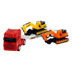 Set 3 masinute,1 X Trailer frictiune cabina rosu, 2 mini masini - Img 3