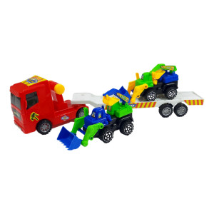 Set 3 masinute, Trailer frictiune cu 2 mini masini, Cabina Rosu - Img 11