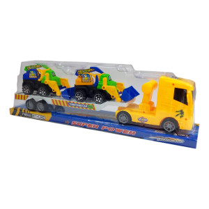 Set 3 masinute,Trailer frictiune cu2 mini masini, Cabina Galben - Img 3