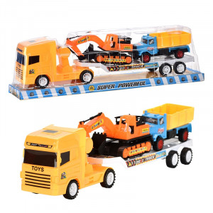 Set 3 masinute,Trailer frictiune inertie cabina galben, 2 x mini masinute - Img 4
