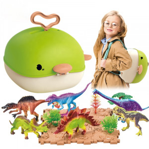 Set figurine dinozauri, Lumea dinozaurilor, 2in1 tip mini rucsac, portabila, verde - Img 4