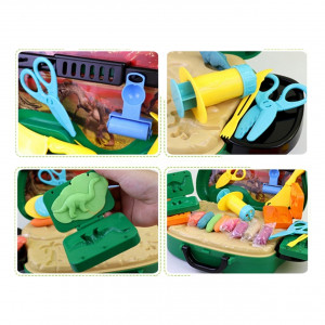 Set Plastilina pentru copii, Set creativ cu Dinozauri "Valiza pe roti" 2 in 1, maner portabil si roti, cu plastilina si accesorii forme - Img 3
