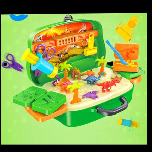 Set Plastilina pentru copii, Set creativ cu Dinozauri "Valiza pe roti" 2 in 1, maner portabil si roti, cu plastilina si accesorii forme - Img 5