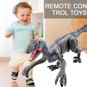 Jucarie interactiva Dinozaur cu telecomanda, Velociraptor cu lumini si sunete, Gri - Img 13