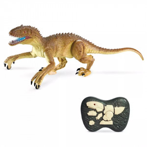 Jucarie interactiva Dinozaur Raptor Gigant cu telecomanda RC, 2.4 Ghz, sunete si lumini, Maro, 49x21x17 cm - Img 8