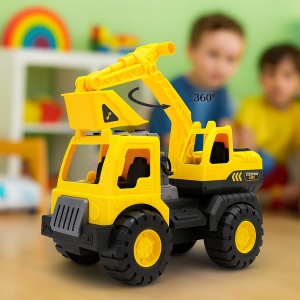 Masinuta Buldoexcavator pentru copii, Galbena, cu frictiune 23 cm